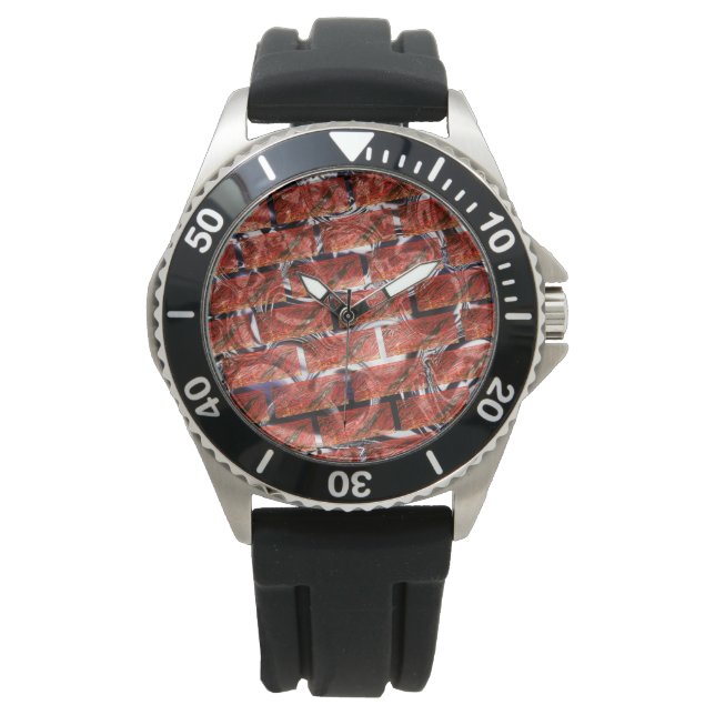 Rood, belletjes bij het rooien of bakstenen effect horloge (Voorkant)