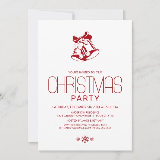 Rood Bells minimalistisch kerstfeest Kaart (Voorkant)