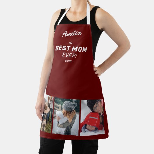 Rood Beste Moeder Ooit Moederdag Keepsake 3 Foto Schort (Insitu)