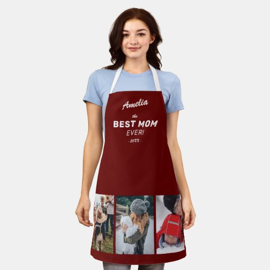Rood Beste Moeder Ooit Moederdag Keepsake 3 Foto Schort (Gedragen)