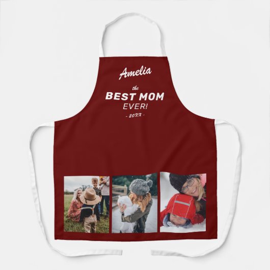 Rood Beste Moeder Ooit Moederdag Keepsake 3 Foto Schort (Voorkant)