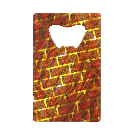 Rood bevlekt, gekrast, gouden raster of bakstenen  creditkaart flessenopener (Voorkant)