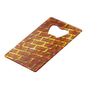 Rood bevlekt, gekrast, gouden raster of bakstenen  creditkaart flessenopener (Voorkant Gekanteld)