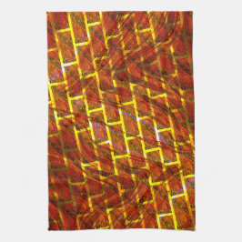 Rood bevlekt, gekrast, gouden raster of bakstenen  theedoek