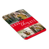 Rood Bewaar de datum Bruiloft 3 Foto's Magneet (Rechterzijde)