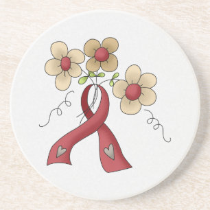 Rood bewustzijn lint & bloemen zandsteen onderzetter
