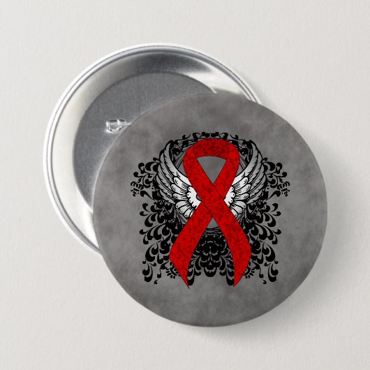 Rood bewustzijn Ribbon met Wings Ronde Button 7,6 Cm (Voorkant /achterkant)