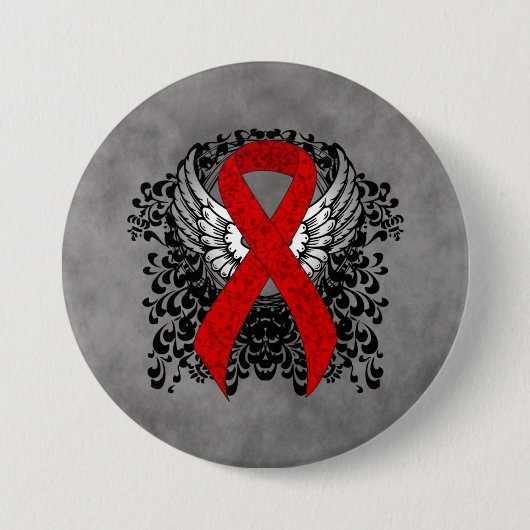 Rood bewustzijn Ribbon met Wings Ronde Button 7,6 Cm (Voorkant)