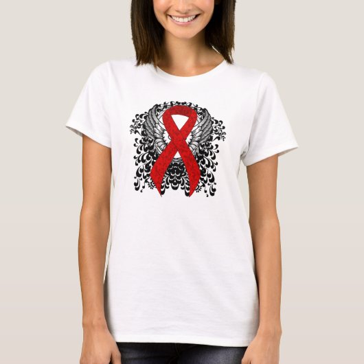 Rood bewustzijn Ribbon met Wings T-shirt (Voorkant)