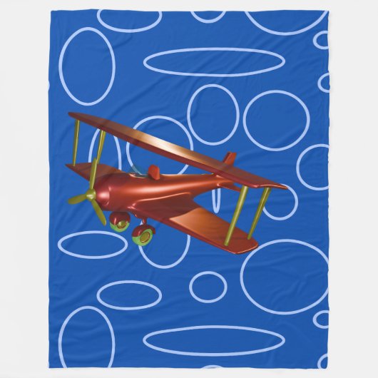 Rood Bi-vliegtuig op blauwe cirkels Fleece Deken (Voorkant)