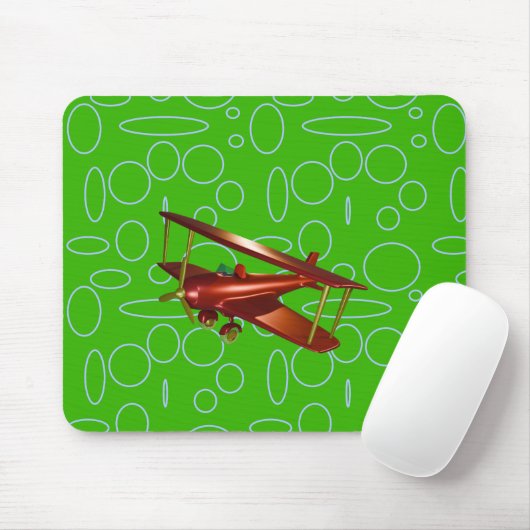 Rood Bi-vliegtuig op groene cirkels en lussen Muismat (Met muis)