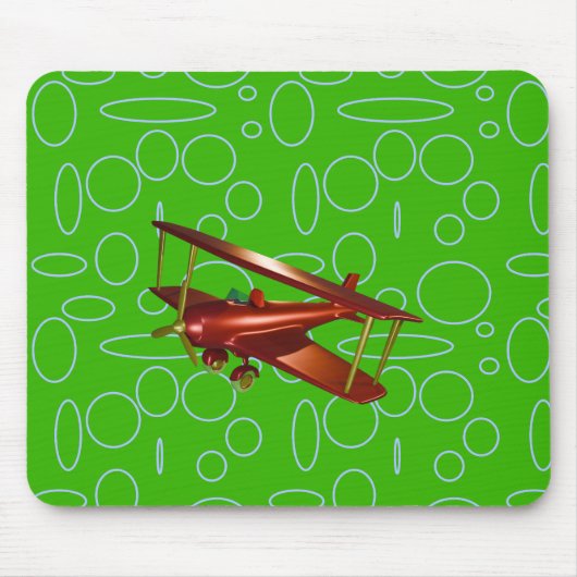 Rood Bi-vliegtuig op groene cirkels en lussen Muismat (Voorkant)