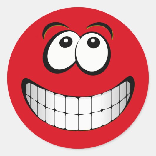 Rood Big Grin Gezicht Ronde Sticker (Voorkant)