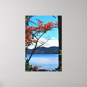 Rood bij Jordan Pond Diptych Canvas Afdruk