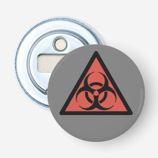 Rood biogevaarbord button flesopener (Voorkant)