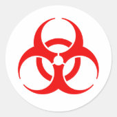 Rood biogevaarsymbool ronde sticker (Voorkant)