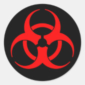 Rood biogevaarsymbool ronde sticker (Voorkant)