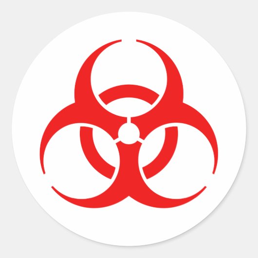 Rood biohazard-symbool ronde sticker (Voorkant)