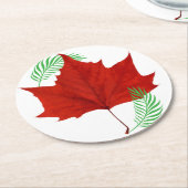 Rood blad en varens ronde kartonnen onderzetter (Gebogen)