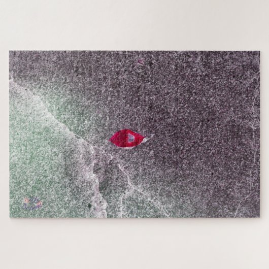 Rood blad met gespikkeld zand legpuzzel (Horizontaal)