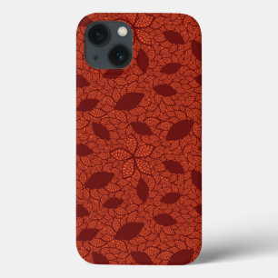 Rood bladeren patroon op sinaasappel iPhone 13 hoesje