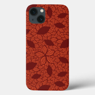 Rood bladeren patroon op sinaasappel iPhone 13 hoesje
