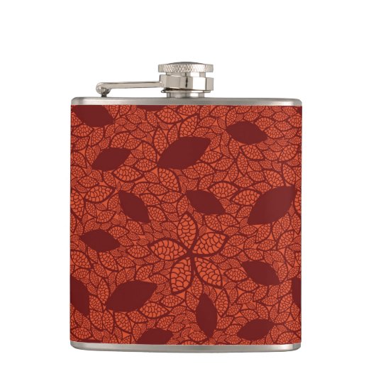 Rood bladeren patroon op sinaasappel heupfles (Voorkant)