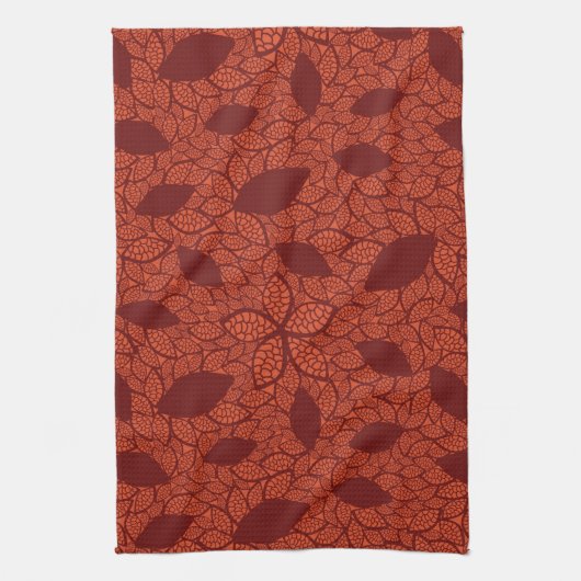Rood bladeren patroon op sinaasappel theedoek (Verticaal)