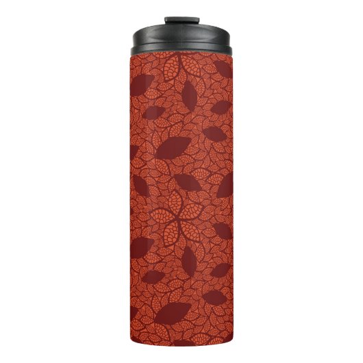 Rood bladeren patroon op sinaasappel thermosbeker (Voorkant)