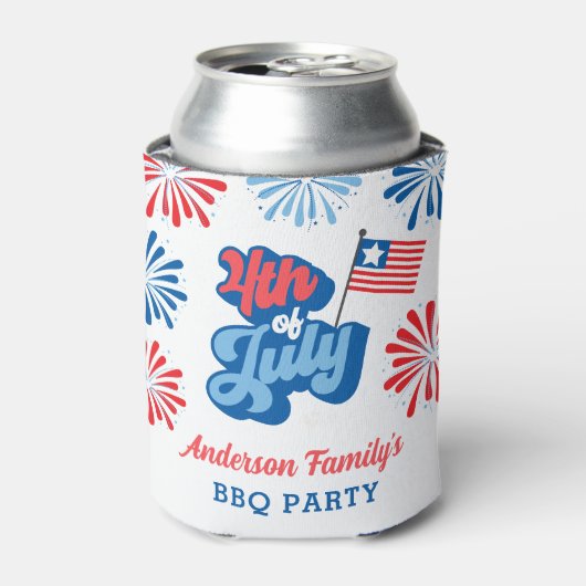 Rood & Blauw 4 juli Vuurwerk Retro BBQ Party Blikjeskoeler (Blikje Voorkant)