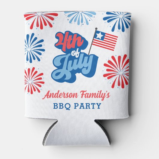 Rood & Blauw 4 juli Vuurwerk Retro BBQ Party Blikjeskoeler (Voorkant)