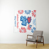 Rood & Blauw 4 juli Vuurwerk Reünie BBQ Party Wandkleed (In Situ (horizontaal))