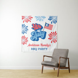 Rood & Blauw 4 juli Vuurwerk Reünie BBQ Party Wandkleed