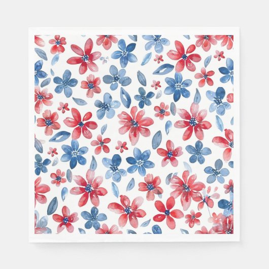 Rood Blauw 4th Juli Bloemen Servet (Voorkant)