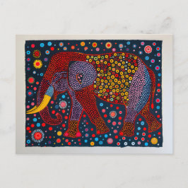 Rood Blauw Abstract Olifant met bloem Stippen Feestdagenkaart