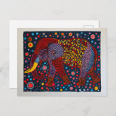 Rood Blauw Abstract Olifant met bloem Stippen Feestdagenkaart (Voorkant / Achterkant)