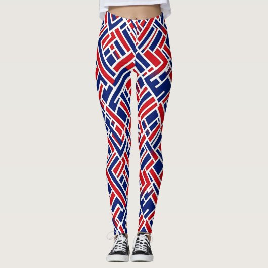 Rood blauw Abstract patroon Leggings (Voorkant)