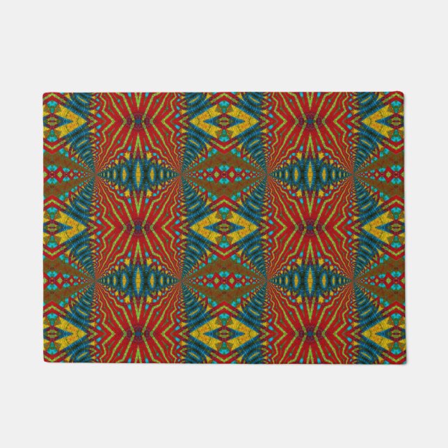 Rood Blauw Abstract Print Hippie Boho Unique Triba Deurmat (Voorkant)