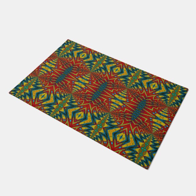 Rood Blauw Abstract Print Hippie Boho Unique Triba Deurmat (Schuin)