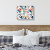 Rood Blauw Abstract Schilderij Bloemenpatroon Canvas Afdruk (Insitu (Slaapkamer))