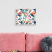 Rood Blauw Abstract Schilderij Bloemenpatroon Canvas Afdruk (Insitu (Woonkamer))