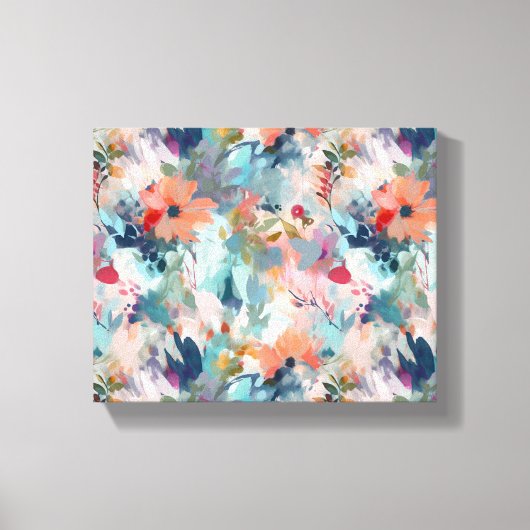 Rood Blauw Abstract Schilderij Bloemenpatroon Canvas Afdruk (Voorkant)