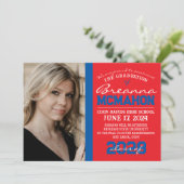 Rood & Blauw Afstuderen 2 Fotoaankondiging Kaart (Staand voorkant)