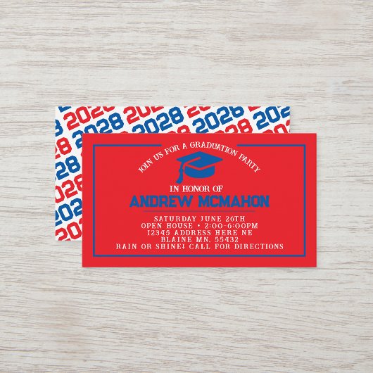 Rood & Blauw Afstuderen Mini Afstuderen Uitnodigin Visitekaartje