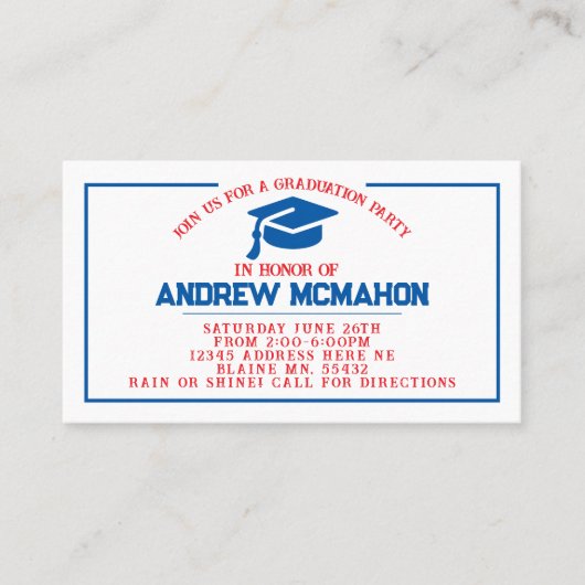 Rood & Blauw Afstuderen nodigen aankondigingstusse Visitekaartje (Voorkant)