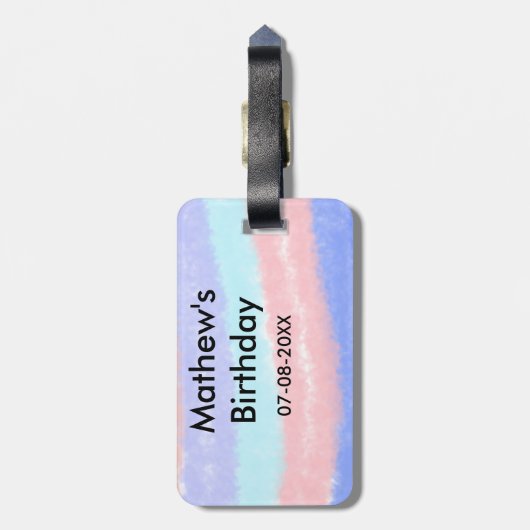 Rood blauw Amerikaanse jongen verjaardag naam datu Bagagelabel (Achterkant verticaal)