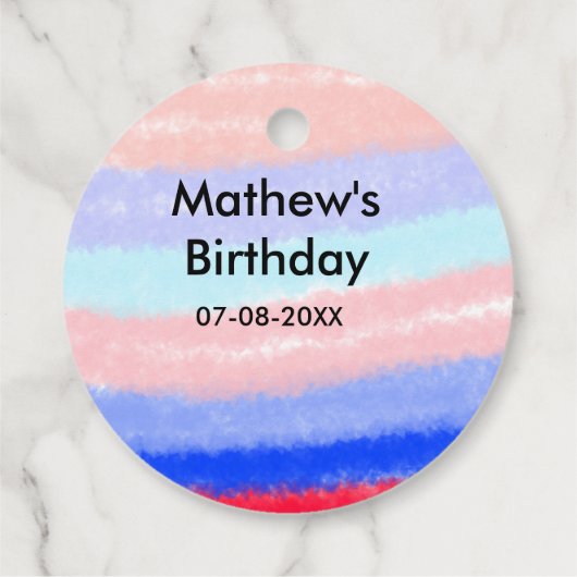 Rood blauw Amerikaanse jongen verjaardag naam datu Bedankjes Labels (Achterkant)