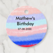 Rood blauw Amerikaanse jongen verjaardag naam datu Bedankjes Labels (Voorkant)