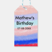 Rood blauw Amerikaanse jongen verjaardag naam datu Cadeaulabel (Achterkant)