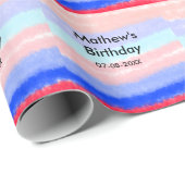Rood blauw Amerikaanse jongen verjaardag naam datu Cadeaupapier (Rol Hoek)